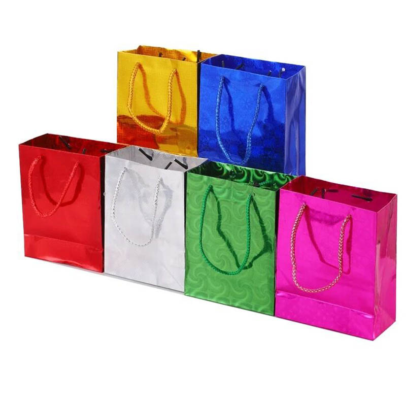 Custom Metallic Hologram Paper Bags for Gift High End Glitter Laser Paper Bags for Shopping