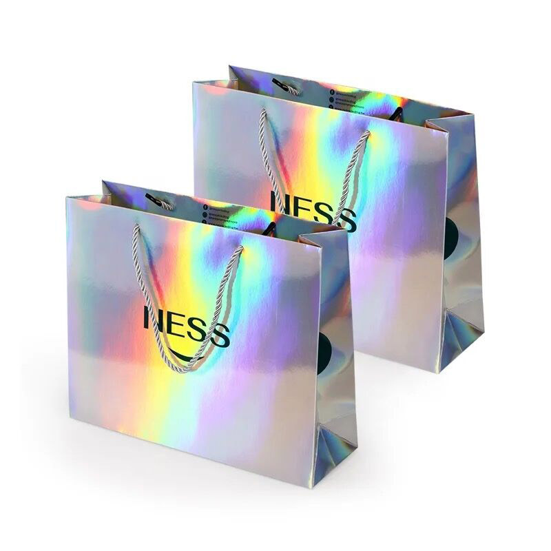 Custom Your Own Logo Printing Holographic Paper Bags Shinny Gift Paperbag