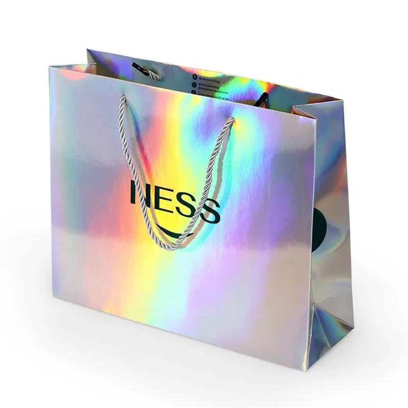 Custom Your Own Logo Printing Holographic Paper Bags Shinny Gift Paperbag