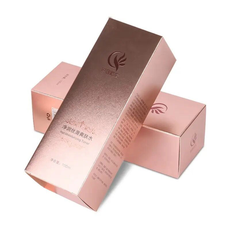 Custom Rose Gold Lotion Skincare Packaging Box Folding Frosted Cosmetic Essential oils Paper Packing Box