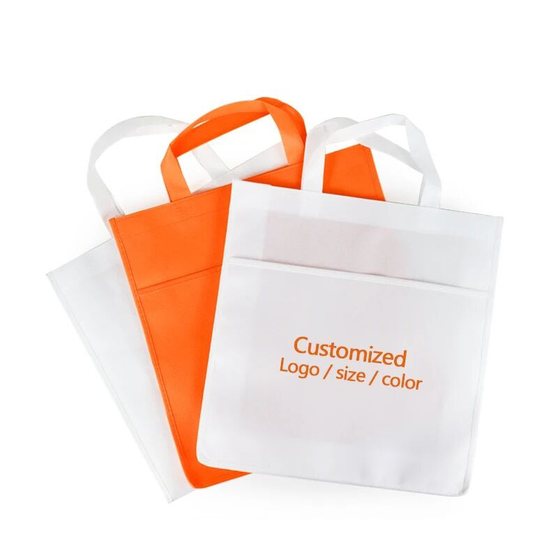 Custom Recyclable Grocery Supermarket Shopping Bags Orange RPET Non Woven Tote Bags