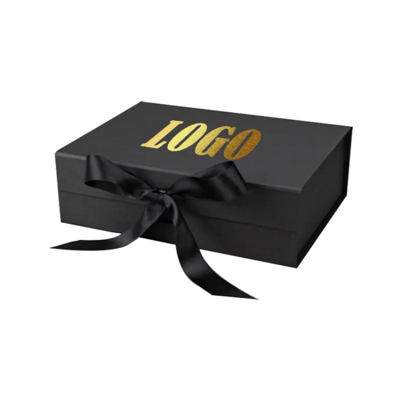 Custom Black Gift Boxes with Ribbon Printed Decorative Paper Box for Gifting
