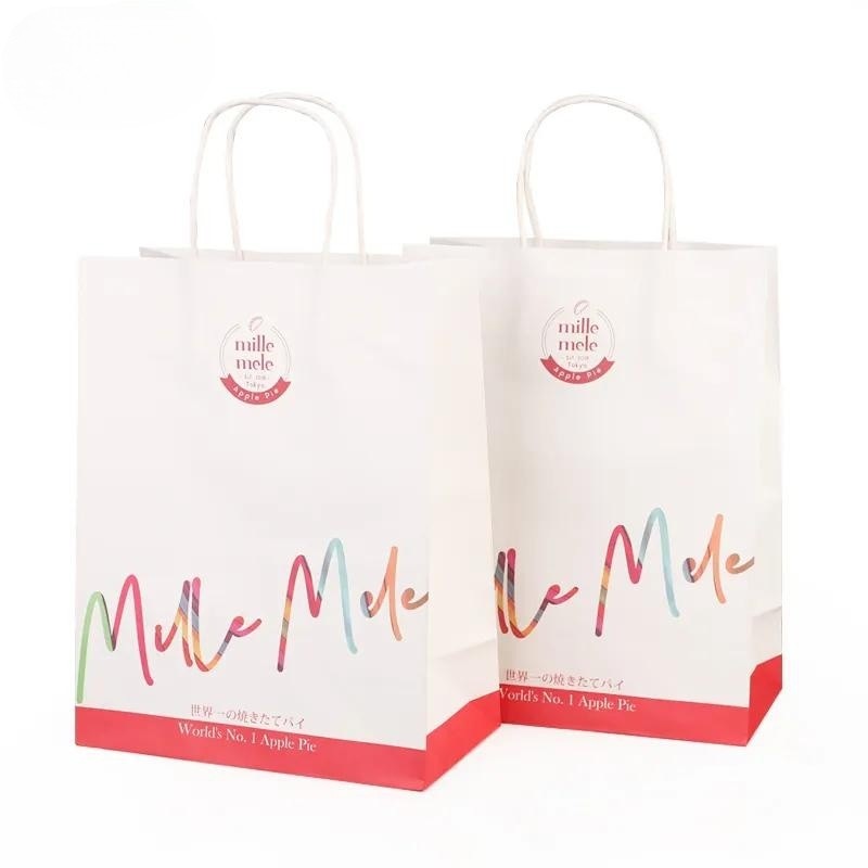 Custom Logo Printed Grocery Paper Bag White Kraft Paper Bags with Handles Kraft Gift Bags