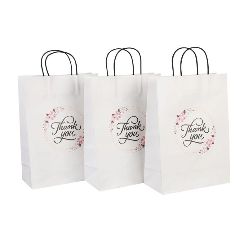 Custom Recycled Thank You Paper Bags Eo-friendly White Kraft Paper Bags
