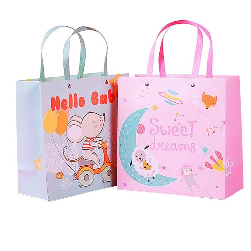 Custom Pink Paper Gift Bags Printed Small Paper Shopping Bags with Handles