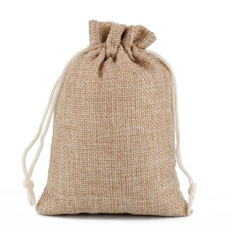 Mini Drawstring Bags Organic Jute Cinch Bag Burlap Pouches with Custom Printed Logo