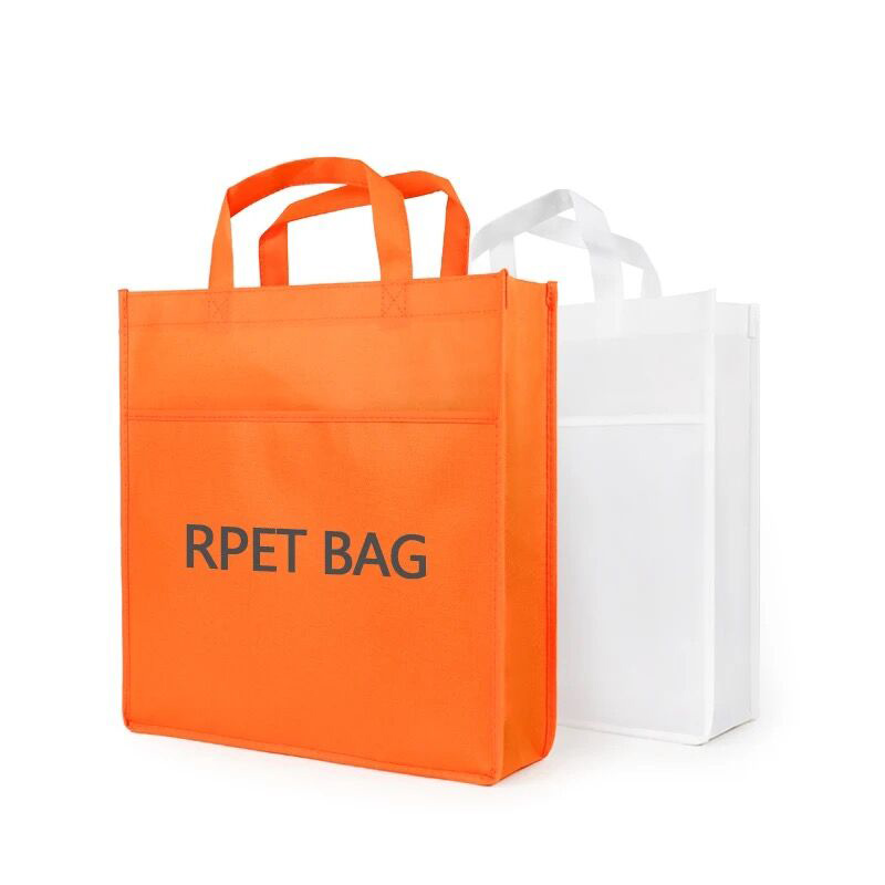 Custom Recyclable Grocery Supermarket Shopping Bags Orange RPET Non Woven Tote Bags
